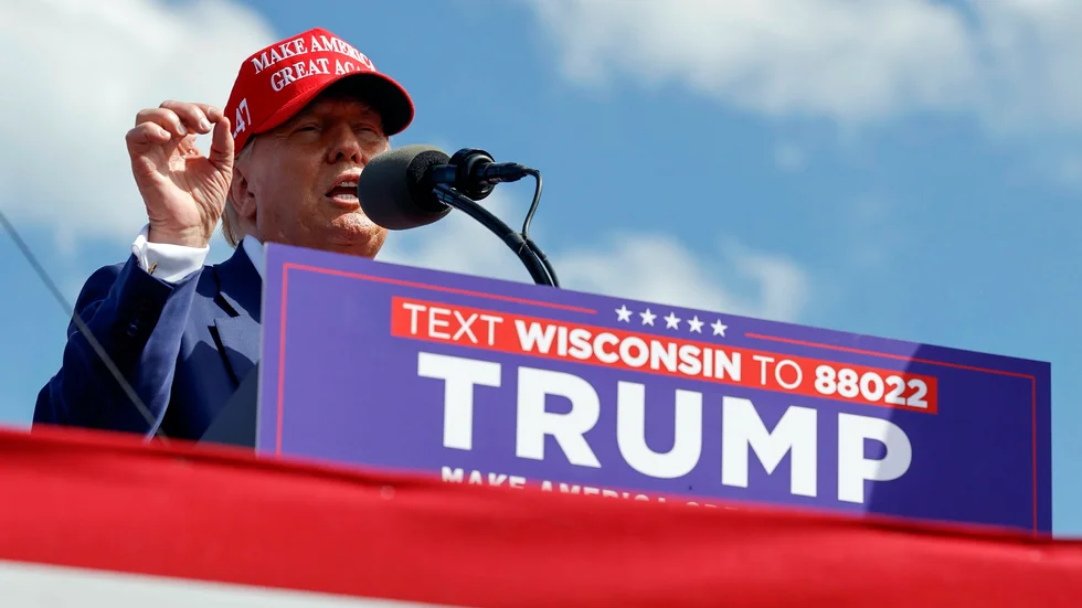 Donald Trump vid ett kampanjmöte i delstaten Wisconsin. Bilden är tagen 18 juni.