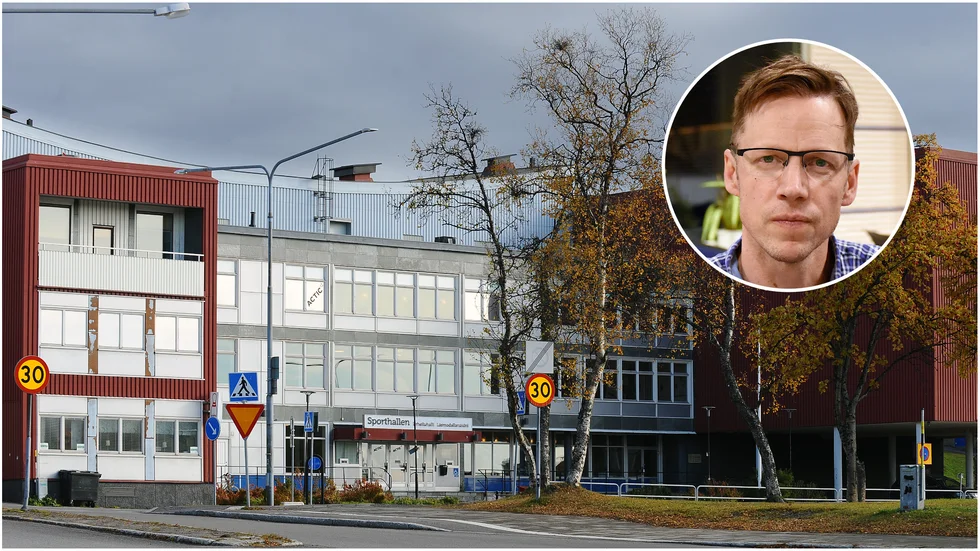 Anders Lindberg, presschef LKAB, förklarar läget för sporthallen och andra fastigheter norr om påverkansområdet just nu.