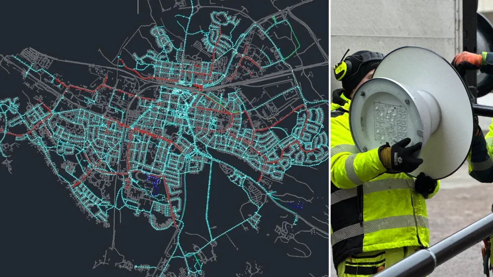 Just nu pågår bytet till led-armaturer i Katrineholm. De röda prickarna på kartan visar vilka armaturer som byts i den här etappen. När det är klart återstår drygt 3 500 armaturer som ska bytas kommande år, vilket i grova drag beräknas kosta omkring 20 miljoner kronor. 