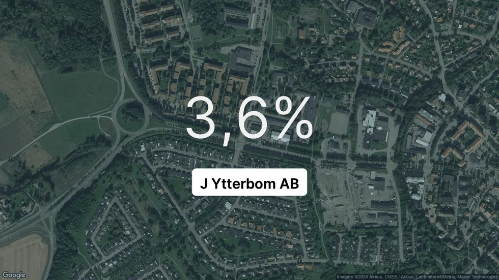 Illustrationen visar rörelsemarginalen för J Ytterbom för det senaste året. Bakgrunden är en satellitbild över företagets adress.