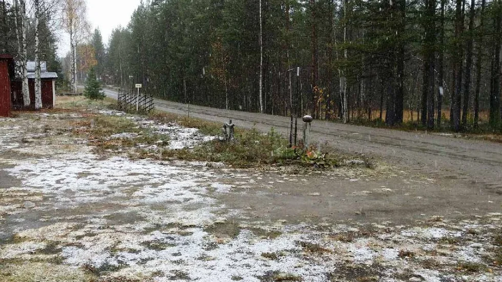 Snö. Så här såg det ut i Tellejokk, utanför Kåbdalis, på måndagsmorgonen.