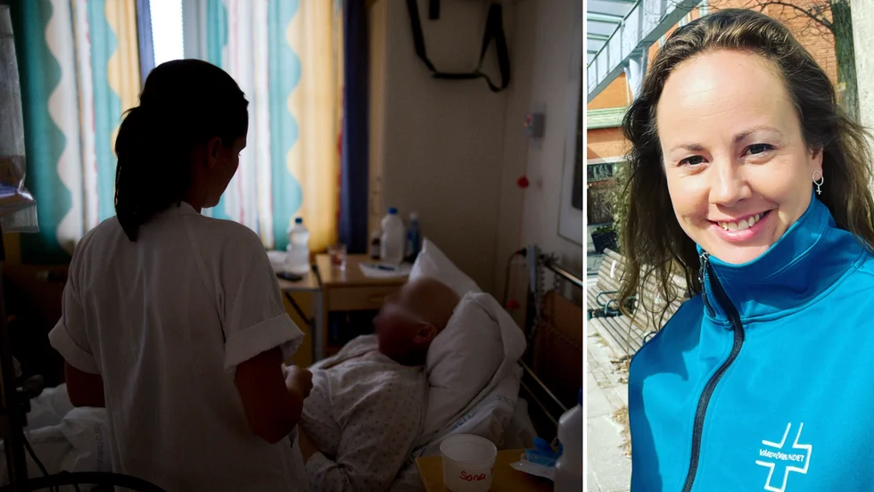 T.H: Sjuksköterska i arbete. Bilden är inte från Gotland. T.V: Matilda Selahn, Vårdförbundet Gotland.