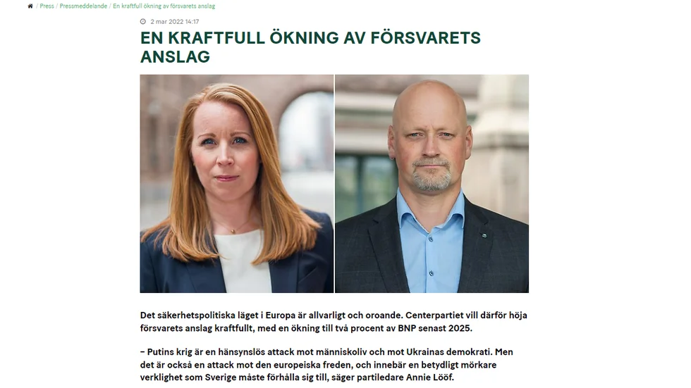 Så lät det då. Centerpartiets pressmeddelande från 2 mars.