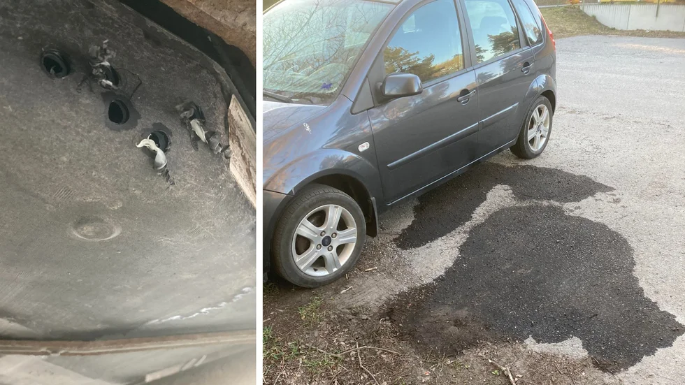 Bensintjuvarna borrar upp hål i plasttanken och kan på så sätt snabbt stjäla bensin. Familjen Edlund har drabbats två gånger på kort tid.