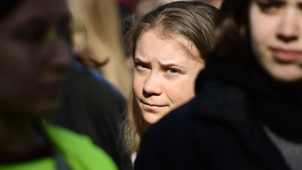 Greta Thunberg under en skolstrejk för klimatet tidigare i mars.