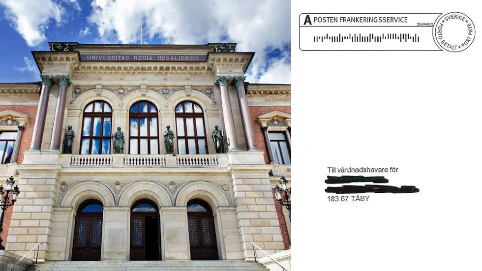 Skolelever i Täby kommun har fått en inbjudan till lärarutbildningen efter en miss på ett tryckeri.