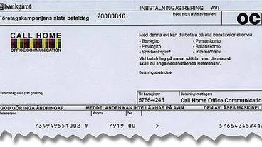 Det här är ett exempel på en bluffaktura skickad från "Call home".