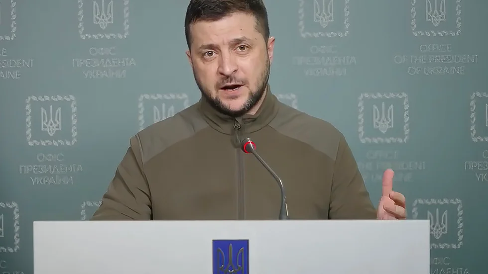 Volodymyr Zelenskyj vid ett videotal i tisdags. Arkivbild.