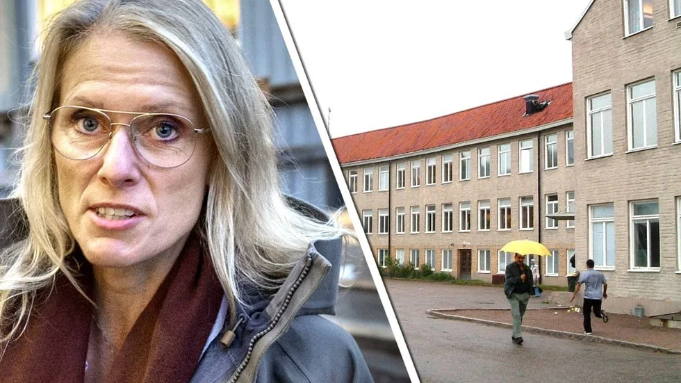 Bilden är ett montage. Skolområdeschef Barbara Kowalska berättar att stämningen är lugn på Almtunaskolan dagen efter det då en elev tog med sig en kniv till skolan och uttalade hot mot andra elever.