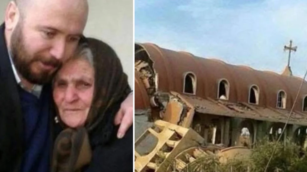 IS-ideologin får aldrig vinna någon seger igen, någonstans i världen, skriver Tony Meshko (KD) från Eskilstuna. Till vänster: Tony Meshko tillsammans med en mamma som förlorat sin son. Till höger en bombad kyrka.