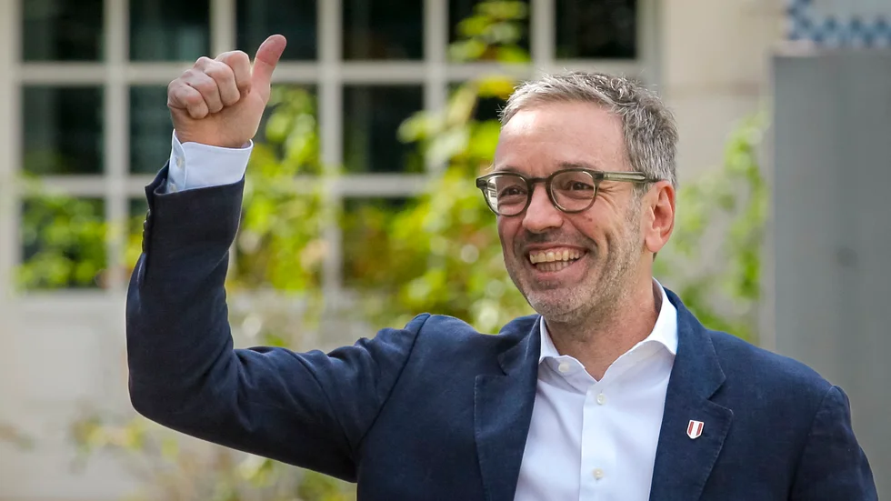 Herbert Kickl, ledare för österrikiska Frihetspartiet (FPÖ), när han anlände till vallokalen.