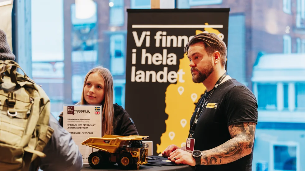 Meet and Match, November 18, 2024. Emilia Ekström and Niklas Ohlin of Zeppelin Sverige, construction and mining machinery. “We employ people who speak English as well as Swedish." 
