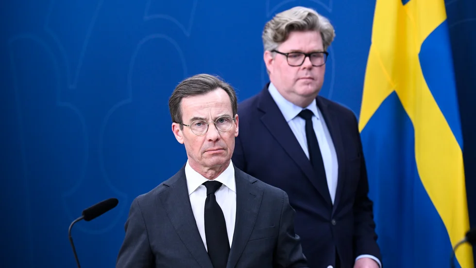 Statsminister Ulf Kristersson (M) och justitieminister Gunnar Strömmer (M) höll pressträff efter dagens skjutning vid en skola i Örebro.