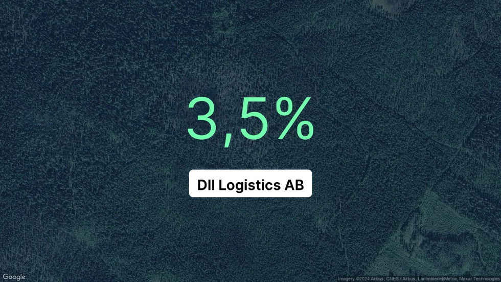 Illustrationen visar rörelsemarginalen för Dll Logistics för det senaste året. Bakgrunden är en satellitbild över företagets adress.