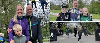 Släktträff i klätternäten i tuffa hinderbanan i Linköping