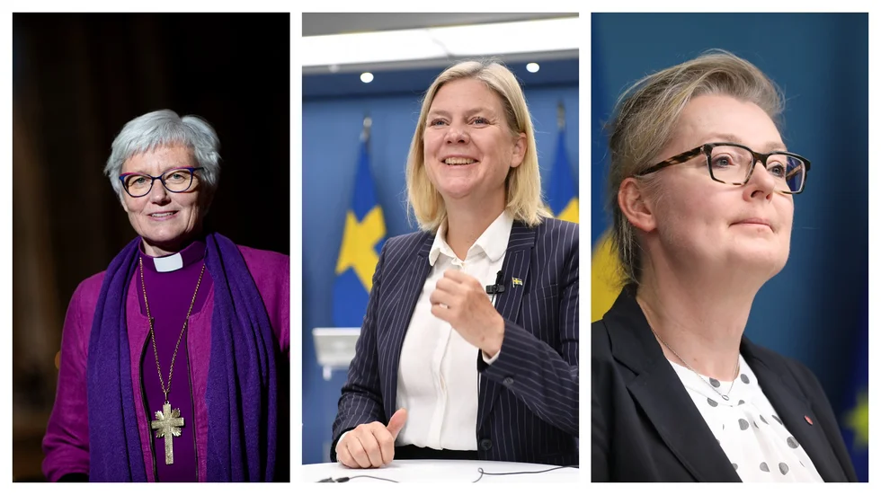 Ärkebiskop Antje Jackelén känner sig på goda grunder förolämpad behandlad av skolminister Lina Axelsson Kihlblom. Statsminister Magdalena Andersson (till höger om Jackelén i bilden) bör överväga det rimliga i partiets politik. 