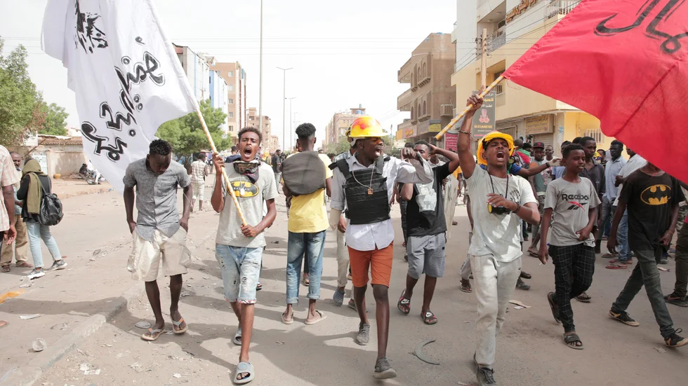 Demonstranter i Sudan i fredags.
