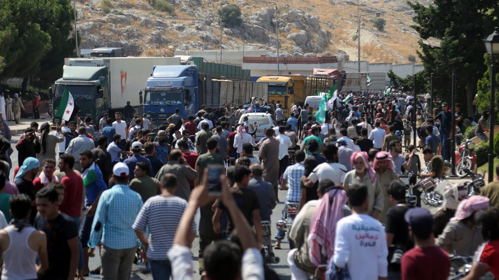 Gränspassagen Bab al-Hawa mellan Turkiet och Syrien i samband med en protest 2019 mot gränsen hölls stängd. Arkivbild.