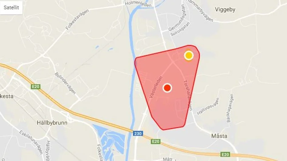 Strömavbrott rådde under fredagsförmiddagen i det rödmarkerade området.