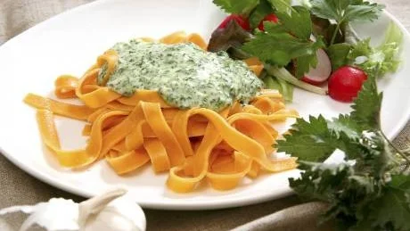 Nyttigt värre. Späda nässelskott är rena vitaminbomben. Gott till pasta eller som alternativ till spenat. Foto: Dan Strandqvist
