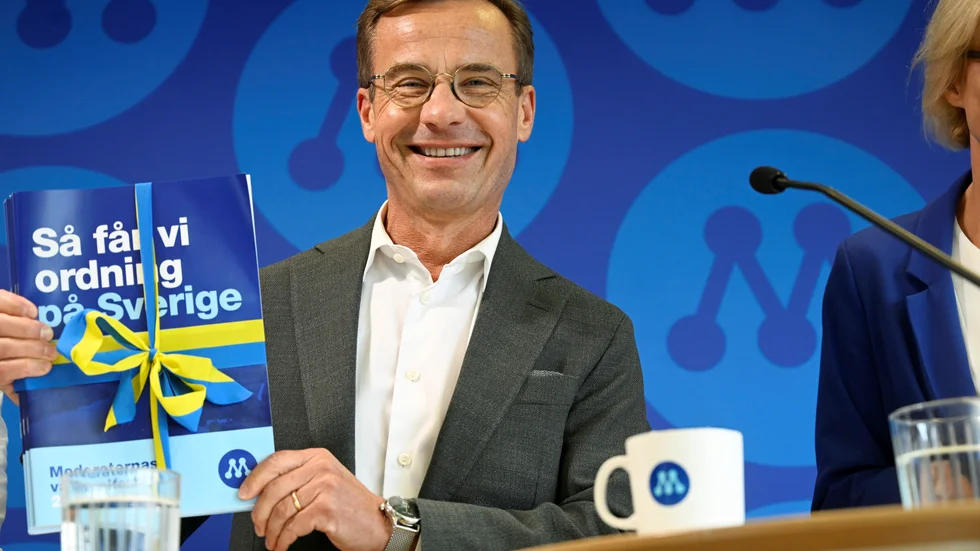 STOCKHOLM 20220829
Moderaternas partiledare Ulf Kristersson presenterar partiets valmanifest vid en pressträff på partikansliet.
Foto: Fredrik Sandberg / TT kod 10080