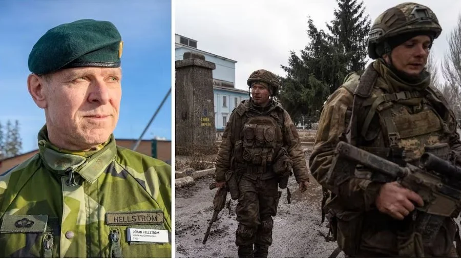 
– De har stått emot ett oerhört tryck under mycket lång tid, säger Johan Hellström, chef för Hemvärnets Västerbottensgruppen, och syftar på Ukrainas insats i kriget mot Ryssland. Till höger: Ukrainska soldater i staden Bakhmut i början av mars i år.