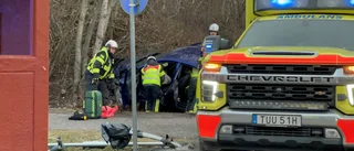 Bil korsade cykelbana – körde in i träd • En till sjukhus