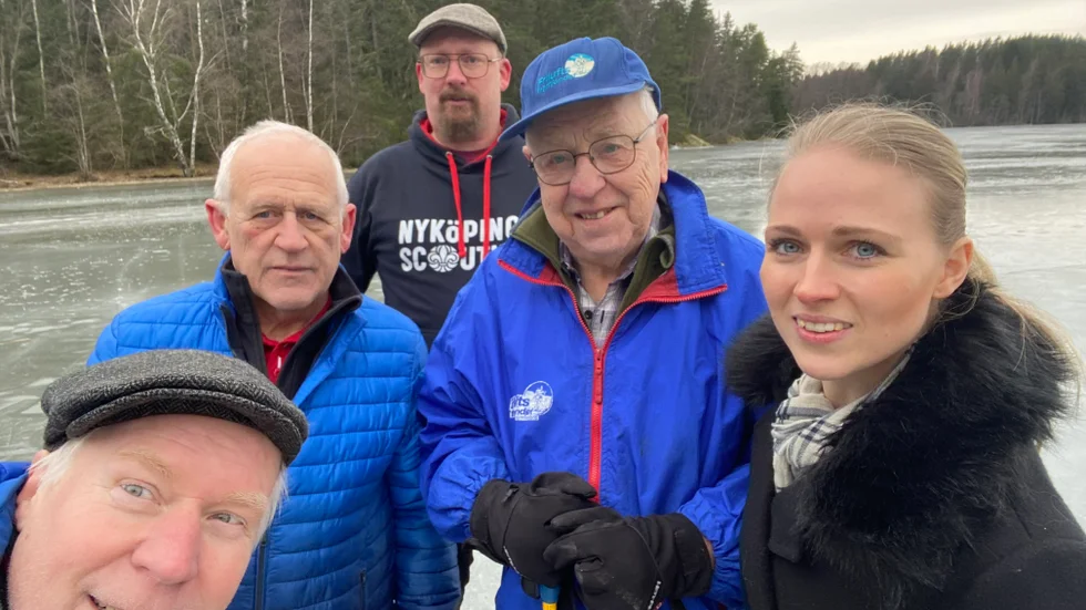SN firar 130 år och tillsammans med föreningar bjuder man in till Isfestival på Söra söndag 19 februari, frv: Tommy Kägo (SN), Kjell Hultgren (Nyköpings curlingförening), Mattias Sundström (Nyköpingsscouterna), Åke Ryberg (Friluftsfrämjandet), Erika Ring (Nyköpings konståkningsförening).