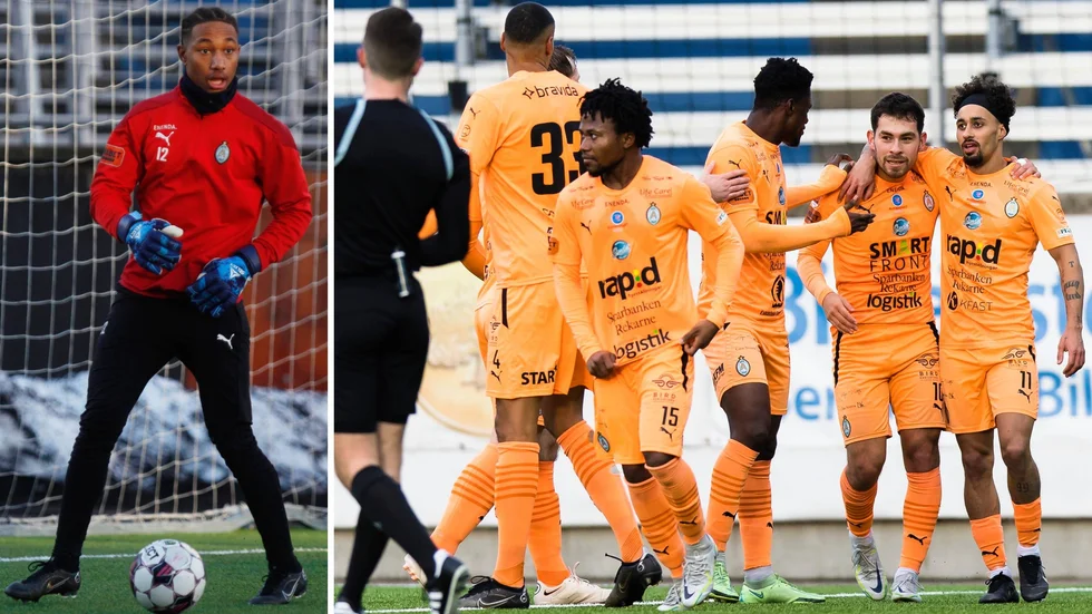 AFC Eskilstuna-målvakten Famara Touray fick hoppa in som anfallare i träningsmatchen mot allsvenska Degerfors.