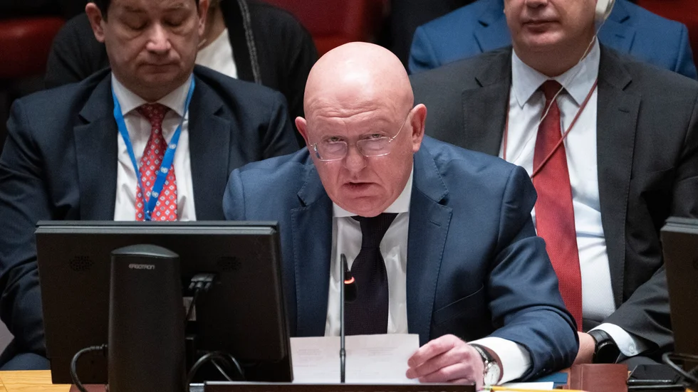 Rysslands FN-ambassadör Vasilij Nebenzija under ett möte i säkerhetsrådet i januari.