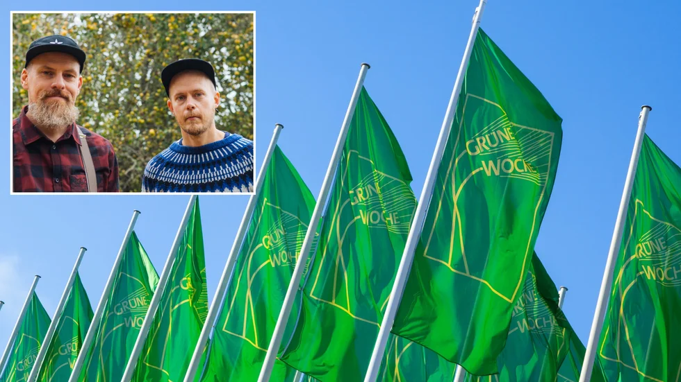 Pomologik är ett av 14 svenska företag som deltar på gigantiska mässan Grüne woche i Berlin. Patrik Svensk (till höger) finns på plats medan Johan Sjöstedt stannar hemma och sköter ruljangsen. Den förstnämnda har tagit över som vd och försäljningschef.