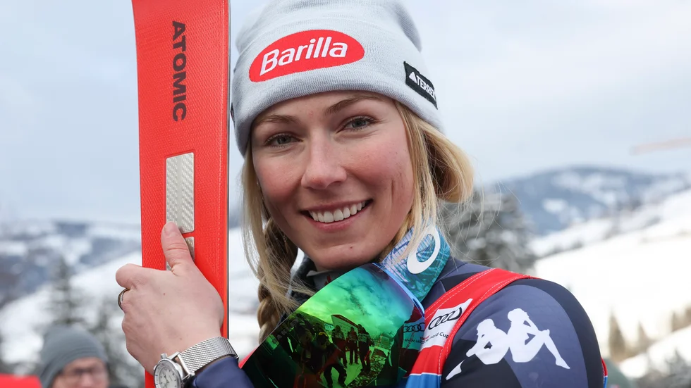 Mikaela Shiffrin efter sin rekordseger i Kronplatz.