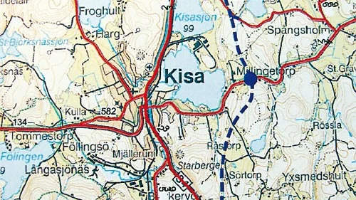 Så här planeras förbifarten öster om Kisa. Vägverkets karta finns som bilaga till förslaget till länstransportplan.