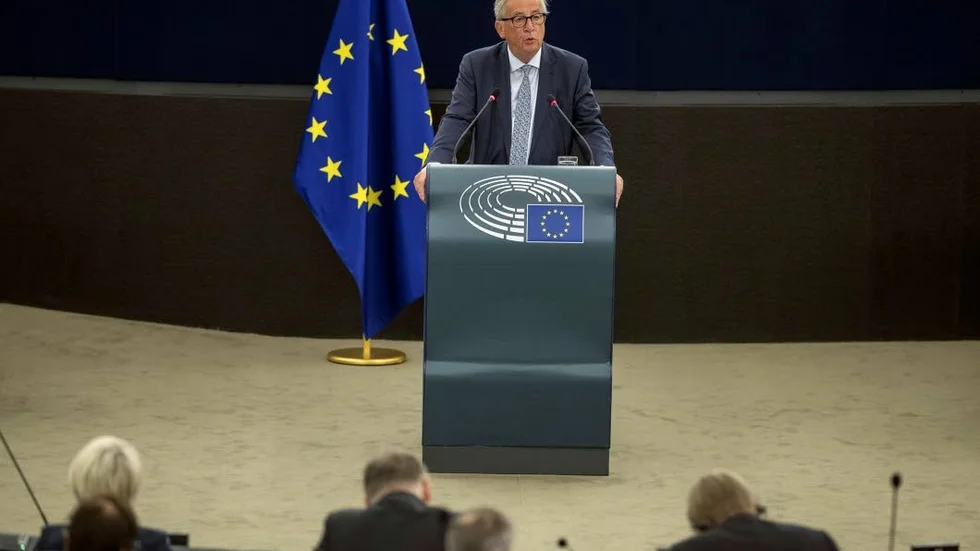 EU-kommissionens ordförande Jean-Claude Juncker håller tal i Strasbourg.