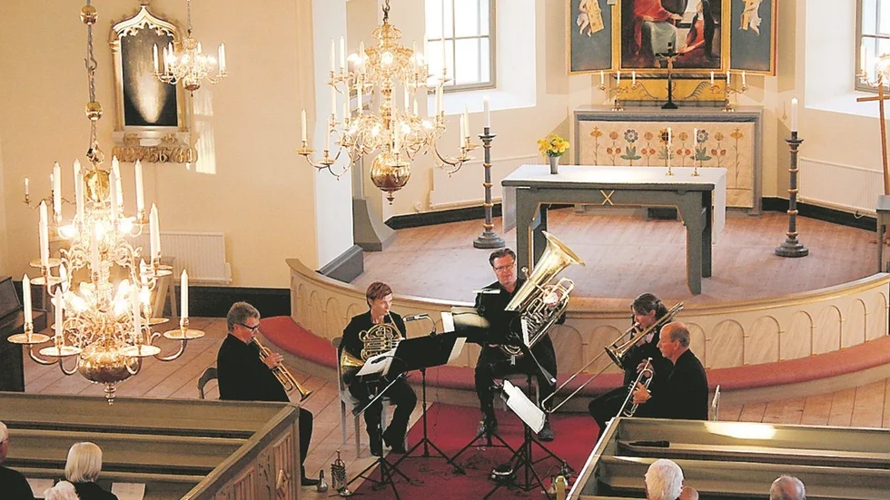 Östgöta Brasskvintett spelade i Hägerstad kyrka. Foto: Erica Månsson