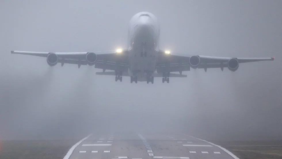 A Boeing 747 "Dreamlifter" takes off Thursday, Nov. 21, 2013, the day after it mistakenly landed at Col. James Jabara Airport in Wichita, Kan. The jet landed Wednesday evening at the airport, about 8 miles (13 kilometers) north of its intended destination,  McConnell Air Force Base. (AP Photo/Charlie Riedel)