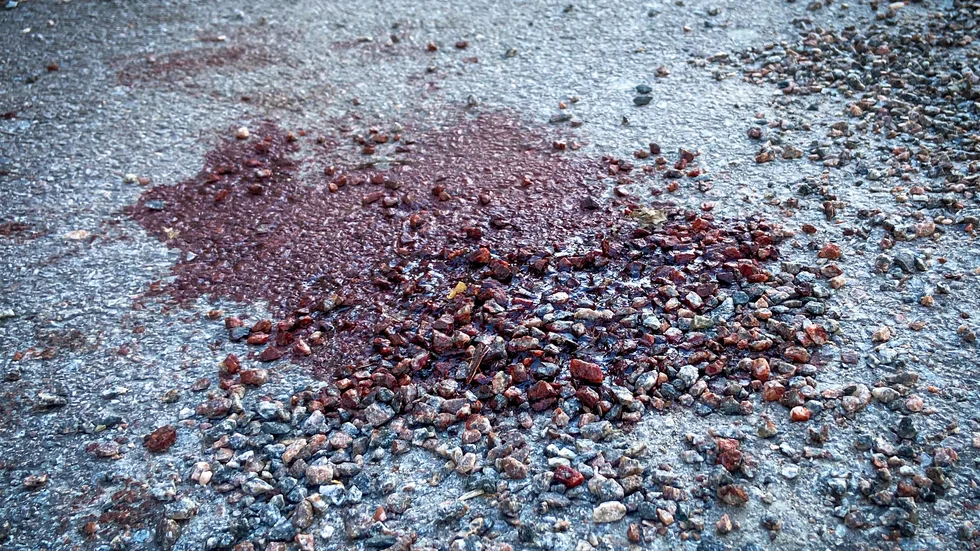 En blodfläck skvallrar om det bottenlöst tragiska som inträffade kring atriumhusen i Navestad på söndagskvällen.