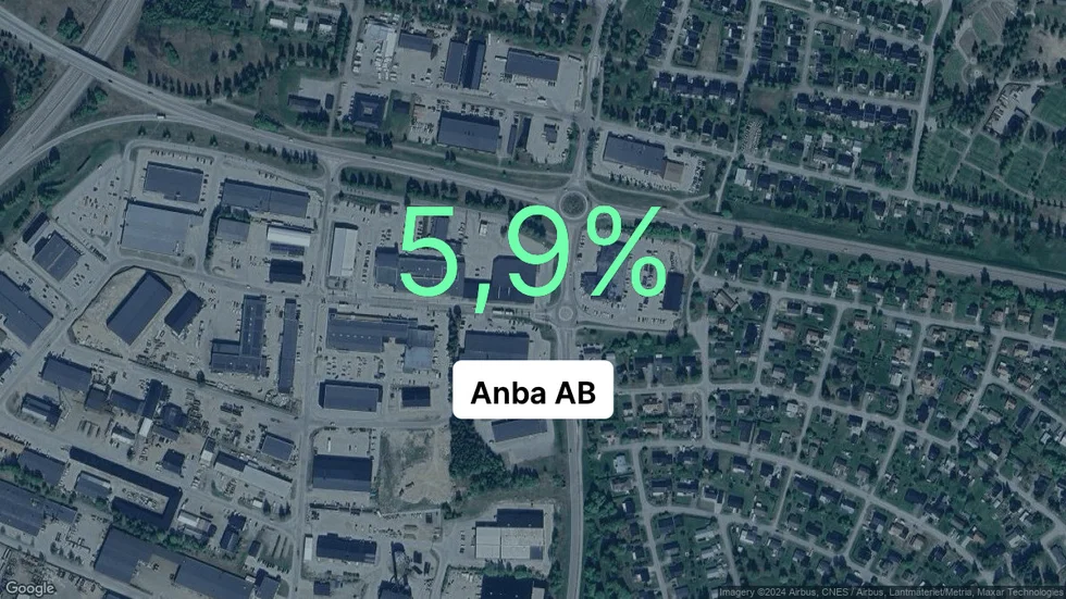 Illustrationen visar rörelsemarginalen för Anba för det senaste året. Bakgrunden är en satellitbild över företagets adress.