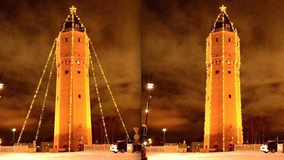 Matti Paloniemi har tagit fram en bild på hur tornet skulle kunna se ut med ljusslingor.