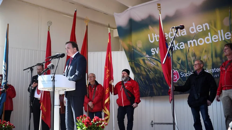 Historiens fånge. Stefan Löfven i Landskrona i går.