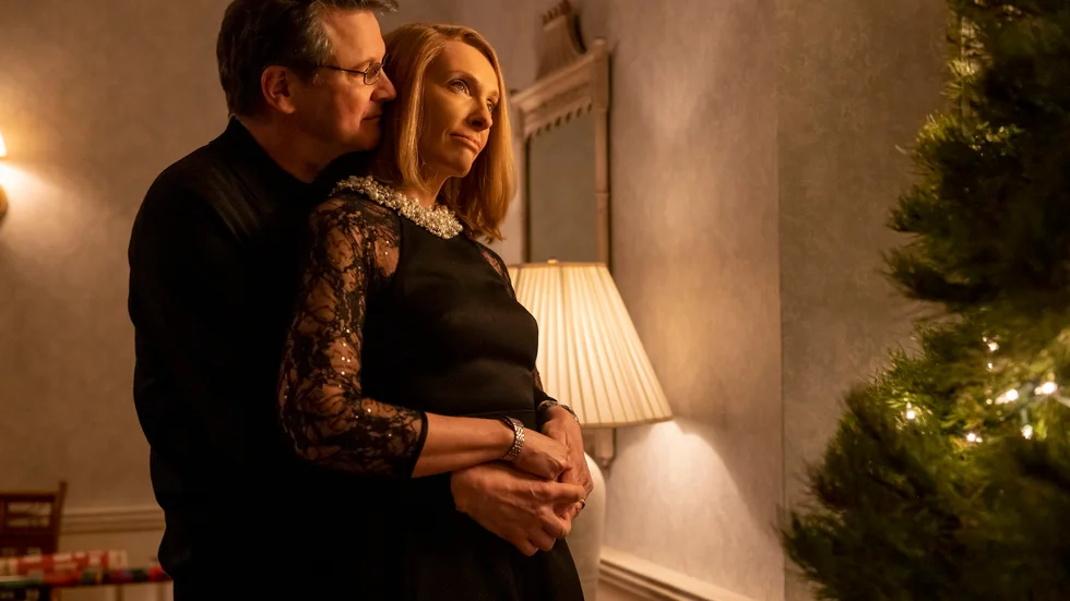 Colin Firth spelar mot Toni Collette i "The staircase" som snart har premiär på HBO Max. Pressbild.