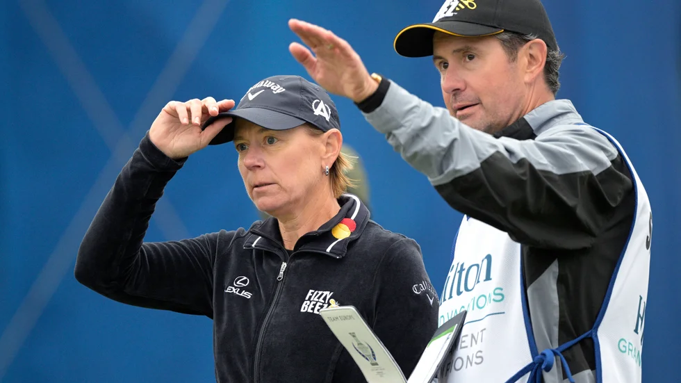 Annika Sörenstam och maken Mike McGee som är caddie när den svenska golfstjärnan ska spela US Open. Arkivbild.