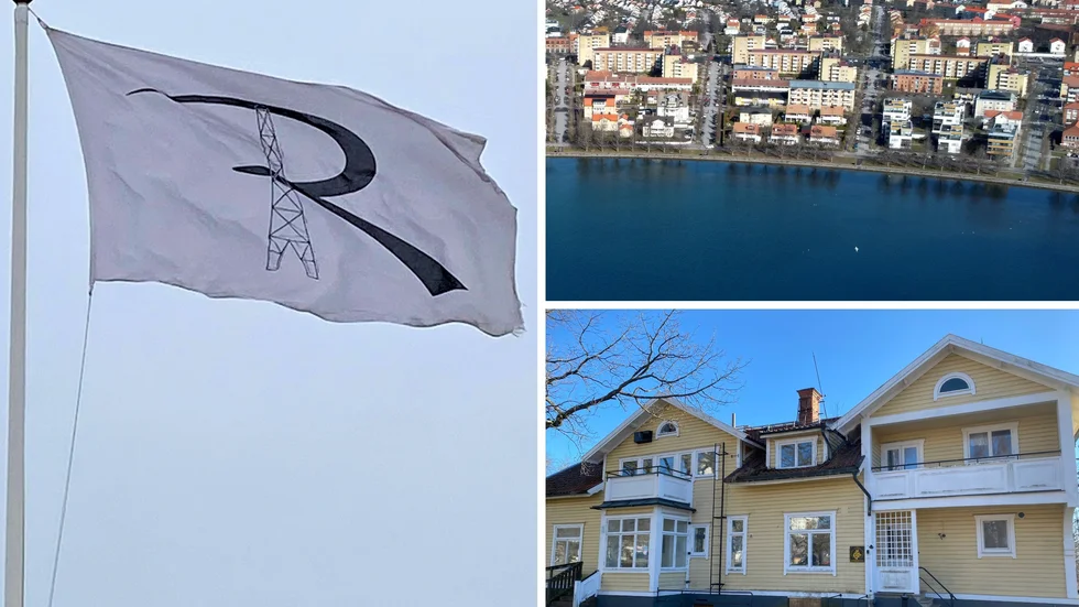 Fastighetsbolaget Radiomasten i Motala vill riva den så kallade Ulaxvillan i området Ekön i Motala. Bilderna på flaggan och stadsvyn är arkivbilder.
