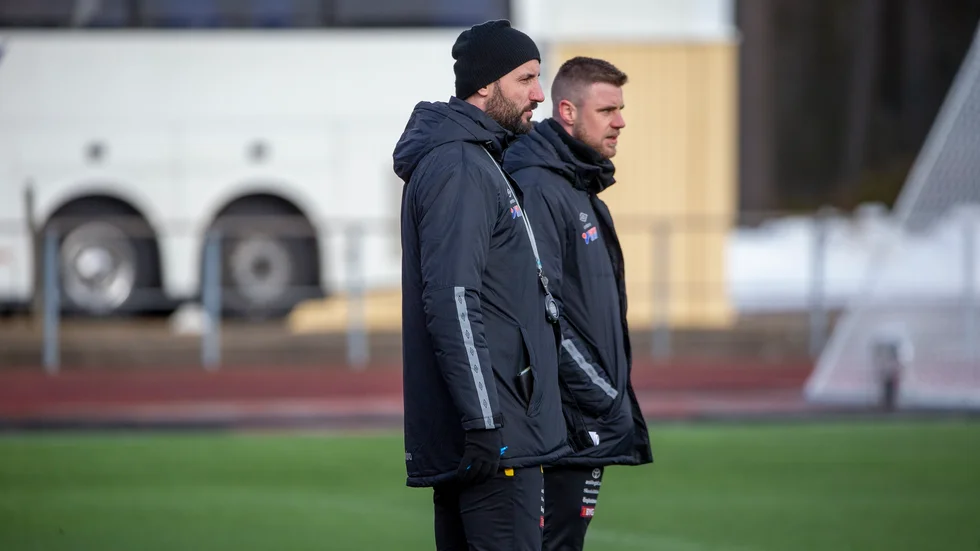 Mjölby AI:s tränarduon Dinko Felic och Jesper Beurling.