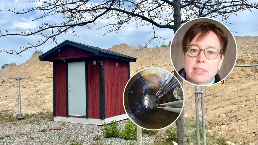 Stora mängder svart olja har hittats i avloppsnätet. Bland annat i pumpstationen på Österleden. På bild syns också Eva Frykman, miljöchef. 