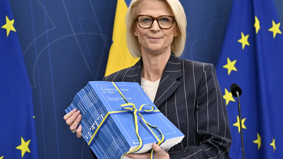Finansminister Elisabeth Svantesson (M) presenterar budgetpropositionen för 2024.