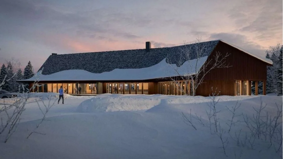 Efter kritik från stugägare och bybor i Kvikkjokk har det planerade hotellet korrigerats på vissa punkter. Den tillåtna takhöjden har bland annat sänkts från 16 till 12 meter. Så här är nuvarande skissen över hur hotellet ska se ut från vägen.