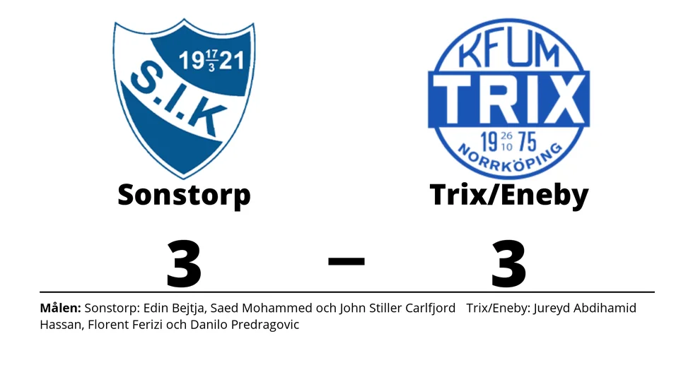 Sonstorps IK spelade lika mot KFUM Trix/Eneby BK B