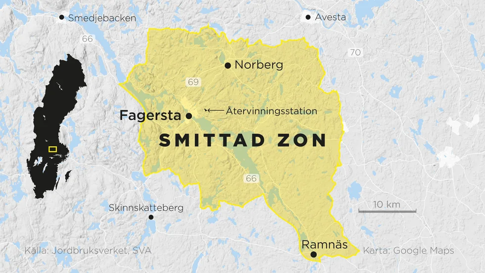 Området där Jordbruksverket har infört restriktioner.