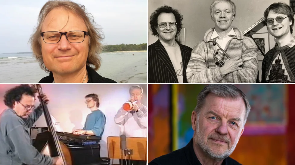 Kompositören och pianisten Stefan Nilsson (längst upp till vänster) från Norrbotten gjorde 1990 en inspelning med Georg Riedel och Allan. Nu ger Lasse Zackrisson (längst ner till höger) ut musiken på sitt skivbolag. På de två övriga bilderna syns Georg Riedel, kontrabas, Jan Allan, trumpet, och Stefan Nilsson, piano.